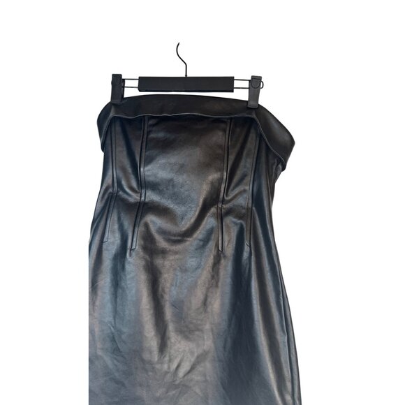 2/$30 Sky To Moon Large Black Faux Leather Mini Strapless Dress - Picture 9 of 13